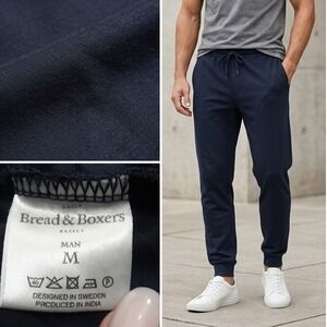 Bread & Boxers Men's Navy Cotton Elastane Lounge Jogger Pants Medium